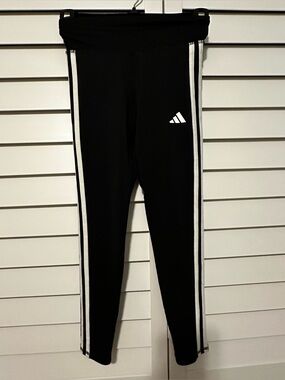 Adidas Girl Black Leggings with White Side Stripes